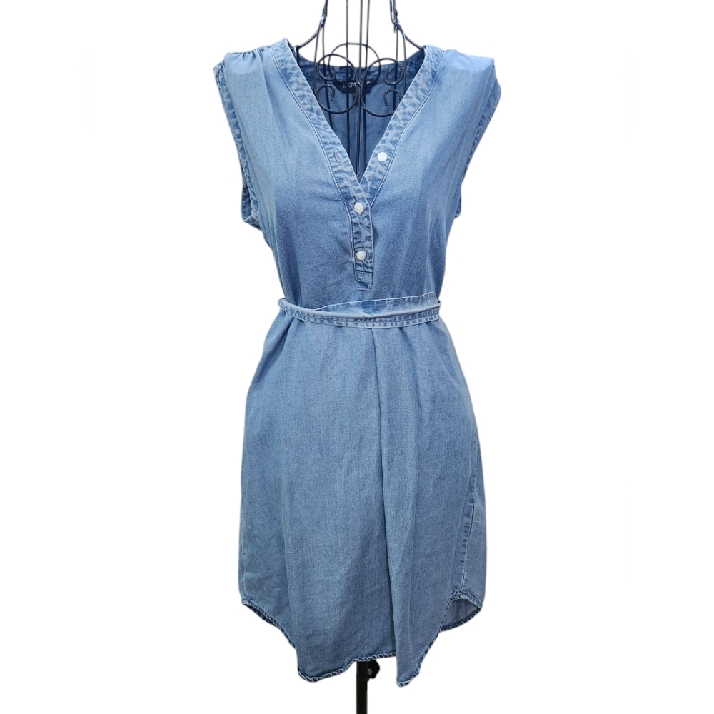 Express Chambray Style Blue Sleeveless Tie Waist Mini Dress XS